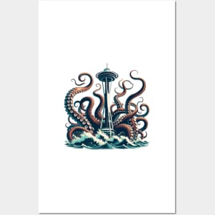 Kraken Attacking the Space Needle | Seattle Kraken Posters and Art